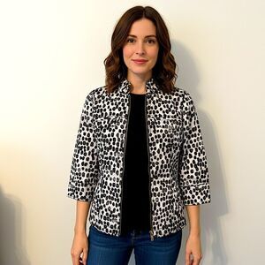 Zenergy by Chico's Black & White Cheetah Animal Print Zip-Up Windbreaker Jacket